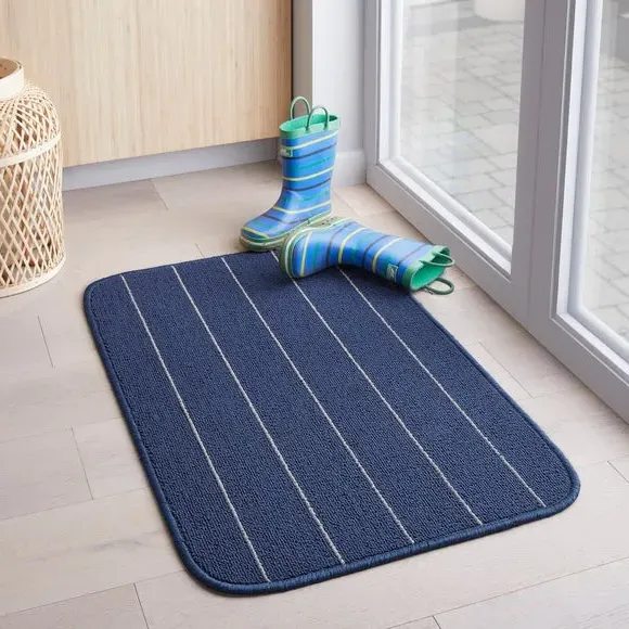 Stripe Washable Doormat - Navy, Polypropylene image