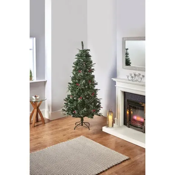6ft Slim Christmas Tree with Berries - Green image