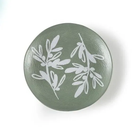 4-Piece Side Plate Set with Olive Design - Green