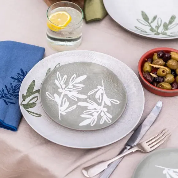 4-Piece Side Plate Set with Olive Design - Green image