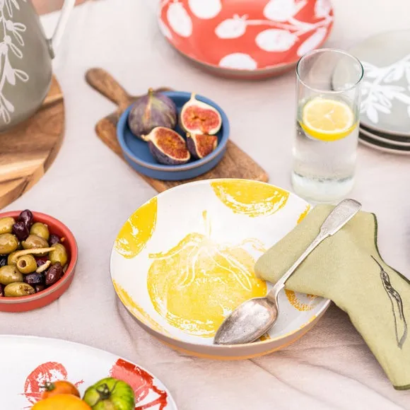Serve Bowl with Tomato Design - Yellow, Stoneware image