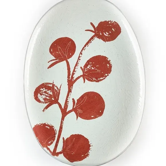 Serving Platter with Tomato Design - Red, Stoneware