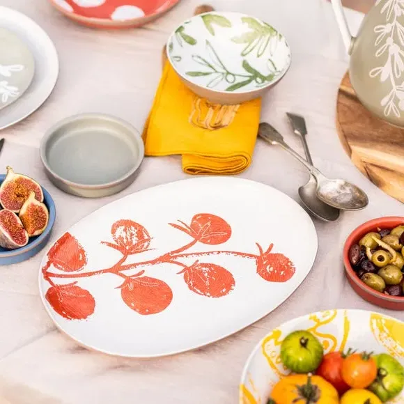 Serving Platter with Tomato Design - Red, Stoneware image