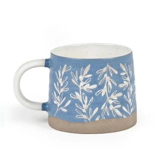 Set of 2 Mugs with Olive Design - Blue, Stoneware