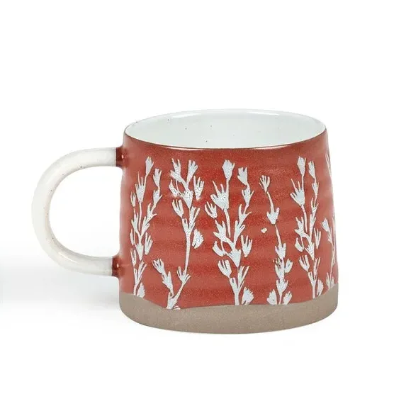 Set of 2 Mugs with Thyme Design - Red, Stoneware