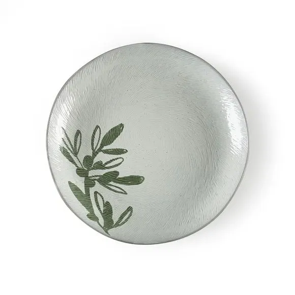 Set of 4 Dinner Plates Olive Design - Green, Stoneware