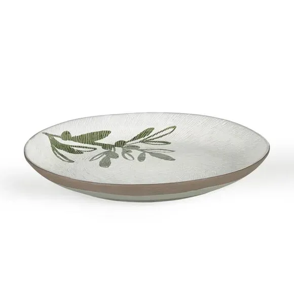 Set of 4 Dinner Plates Olive Design - Green, Stoneware
