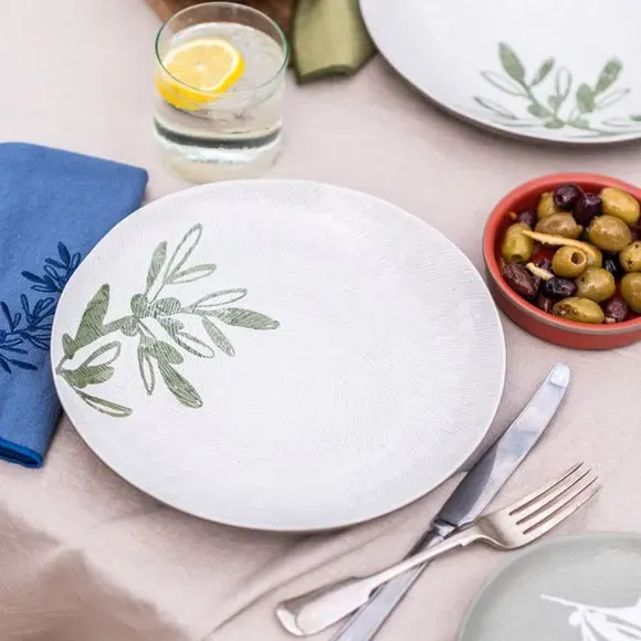 Set of 4 Dinner Plates Olive Design - Green, Stoneware image