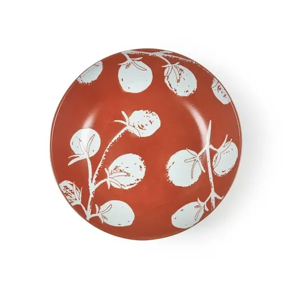 Set of 4 Pasta Bowls with Tomato Design - Red