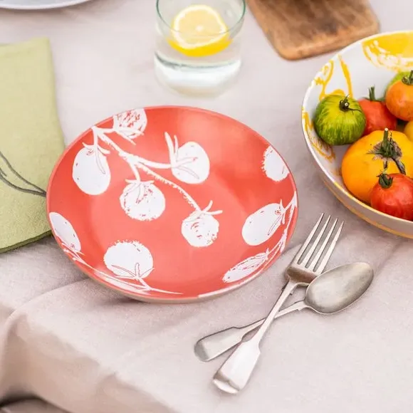 Set of 4 Pasta Bowls with Tomato Design - Red