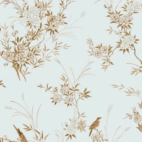 Bird Chinoiserie Wallpaper - Blue & Gold