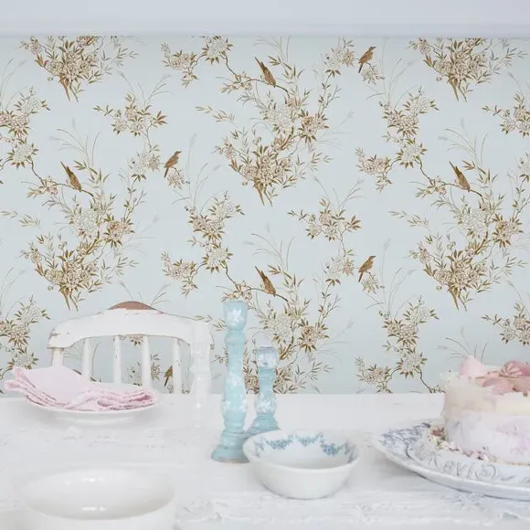 Bird Chinoiserie Wallpaper - Blue & Gold image