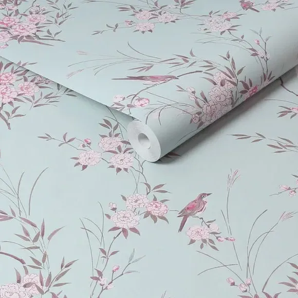 Bird Chinoiserie Wallpaper - Duck Egg