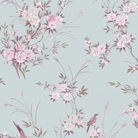 Bird Chinoiserie Wallpaper - Duck Egg