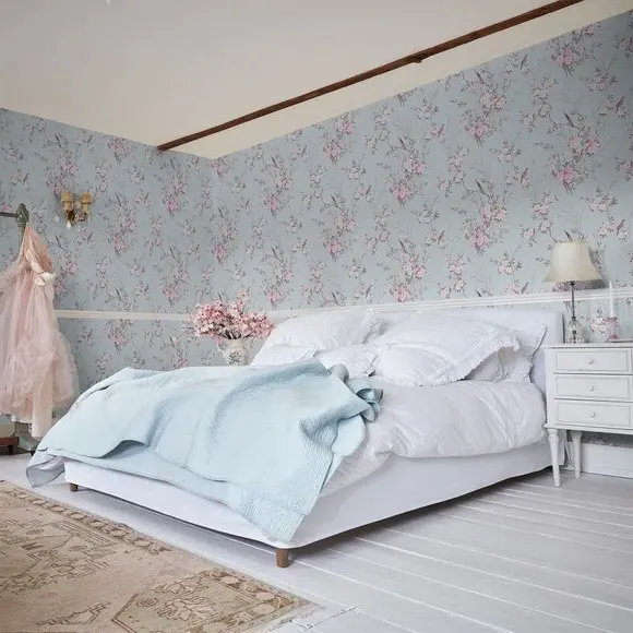 Bird Chinoiserie Wallpaper - Duck Egg