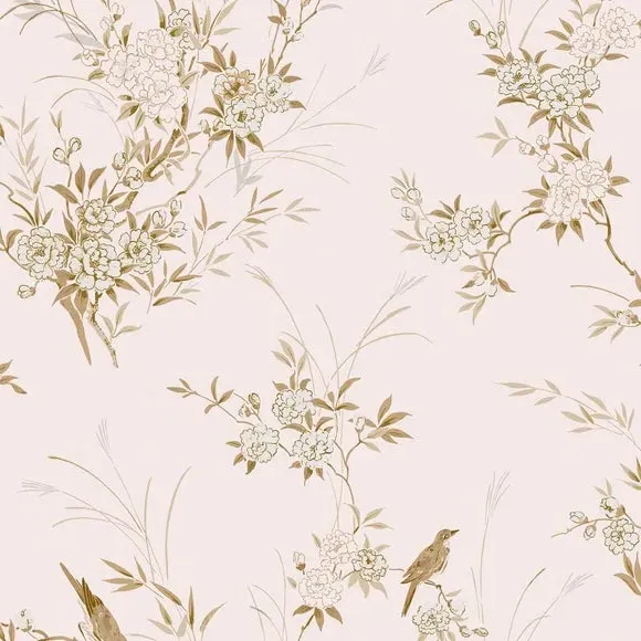 Bird Chinoiserie Wallpaper - Pink & Gold