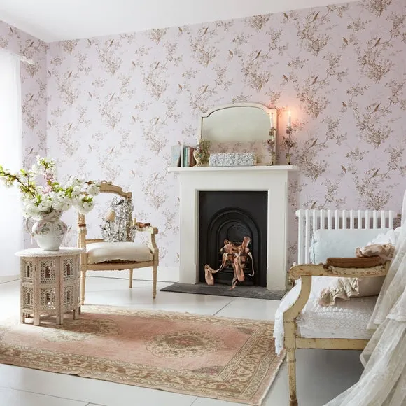 Bird Chinoiserie Wallpaper - Pink & Gold