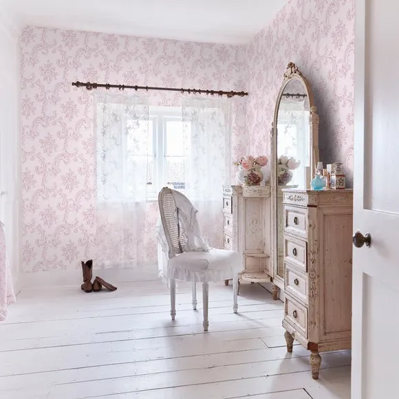 Boudoir Beauty Wallpaper - Pink, Swirled Pattern