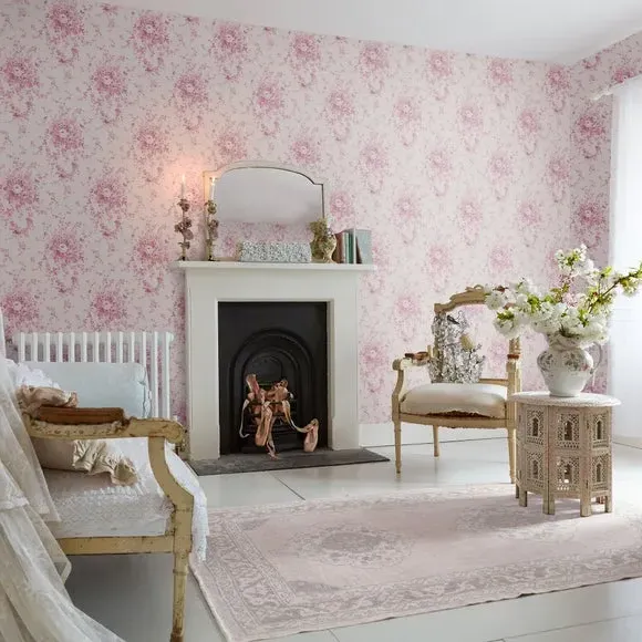 Garden Floral Tonal Wallpaper - Baby Pink image