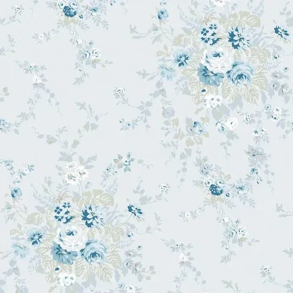 Garden Floral Tonal Wallpaper - Soft Blue