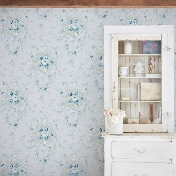 Garden Floral Tonal Wallpaper - Soft Blue