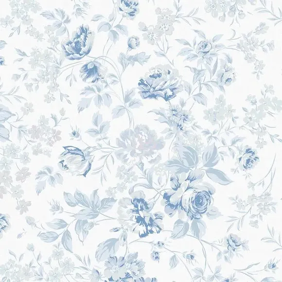 Romantic Rose Wallpaper Floral Design - Blue