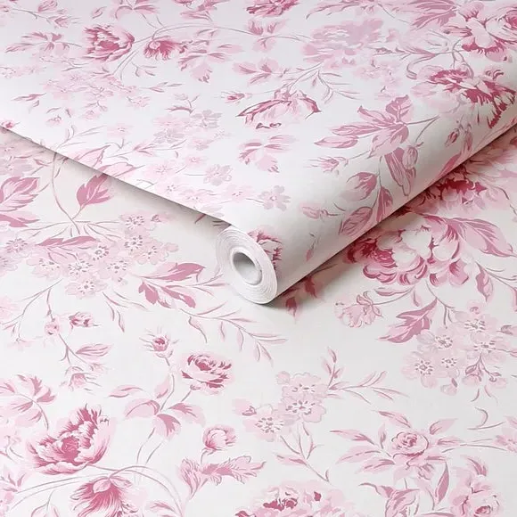 Romantic Rose Wallpaper Floral Design - Pink