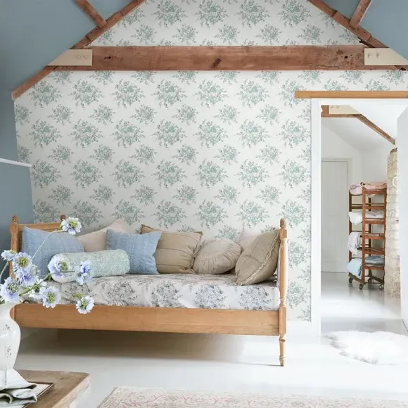 Rose Blossom Wallpaper - Teal, Paste the Wall