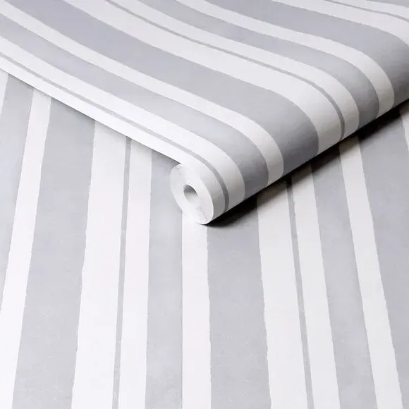 Striped Wallpaper with Watercolour Effect - Grey