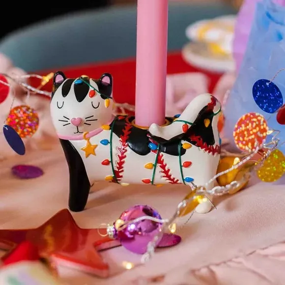 Cat Shaped Candle Holder - Multicolor