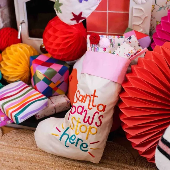 Christmas Stocking with Embroidery - Off-White, Cotton