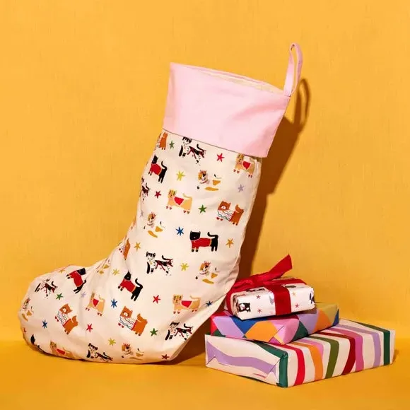 Christmas Stocking with Embroidery - Off-White, Cotton