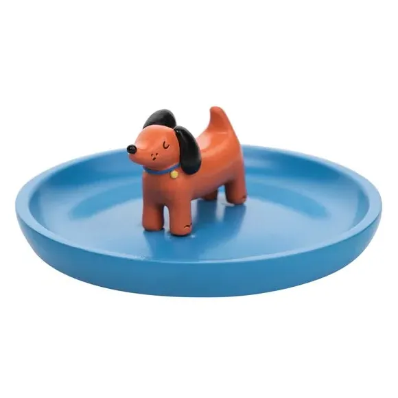Dog Trinket Dish - Blue, Polyresin