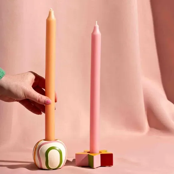 Set of 2 Candlestick Holders - Multicolor