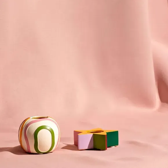Set of 2 Candlestick Holders - Multicolor