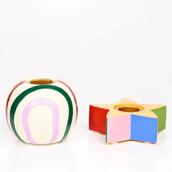 Set of 2 Candlestick Holders - Multicolor