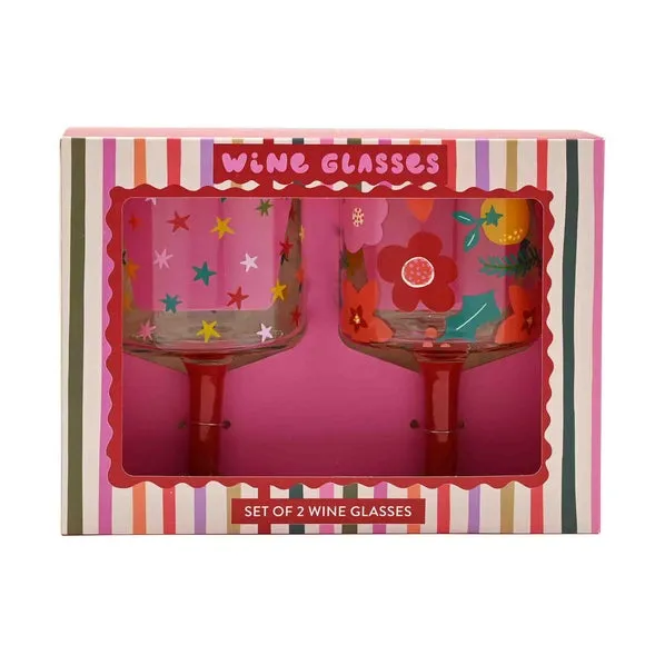 Set of 2 Wine Glasses - Multicolor, Glass