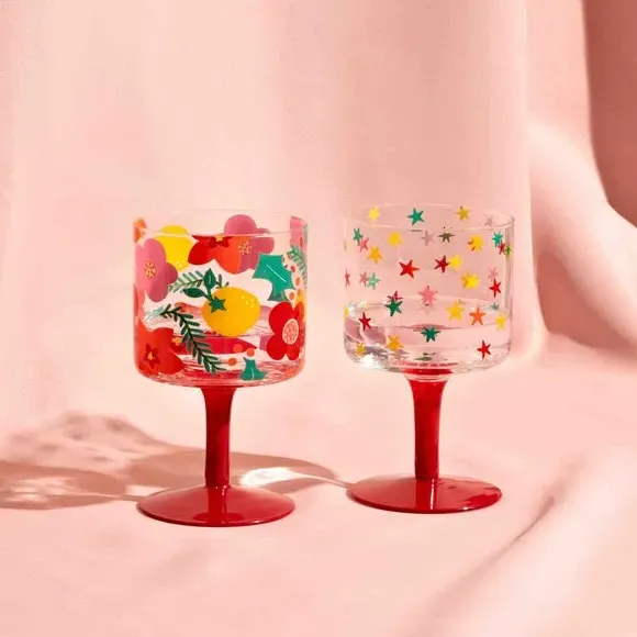 Set of 2 Wine Glasses - Multicolor, Glass