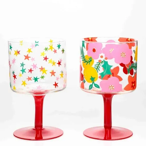 Set of 2 Wine Glasses - Multicolor, Glass