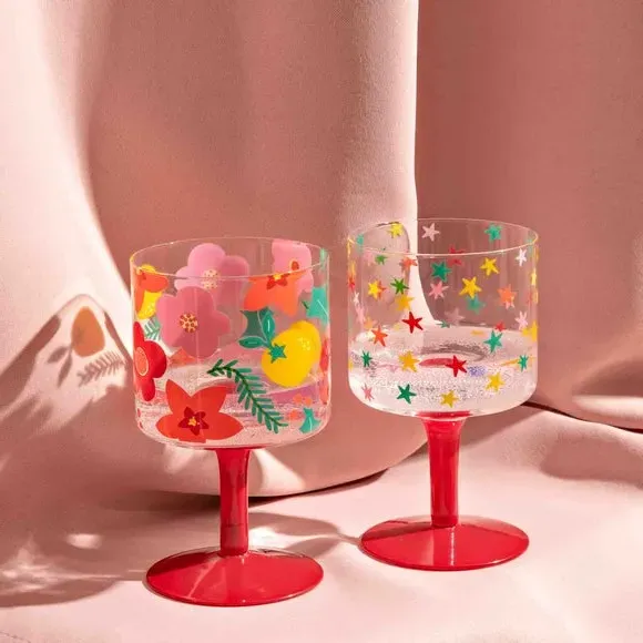 Set of 2 Wine Glasses - Multicolor, Glass