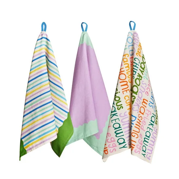 Set of 3 Tea Towels with Hanging Loop - Cotton image