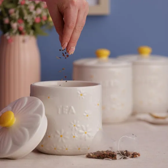 3-Piece Canister Set with Daisy Design - White