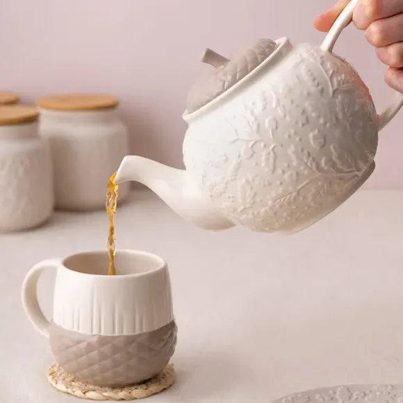 3-Piece Tea Set with Embossed Design - Cream image