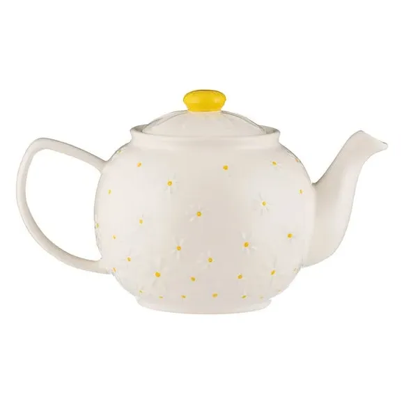 6 Cup Teapot with Daisy Design - White