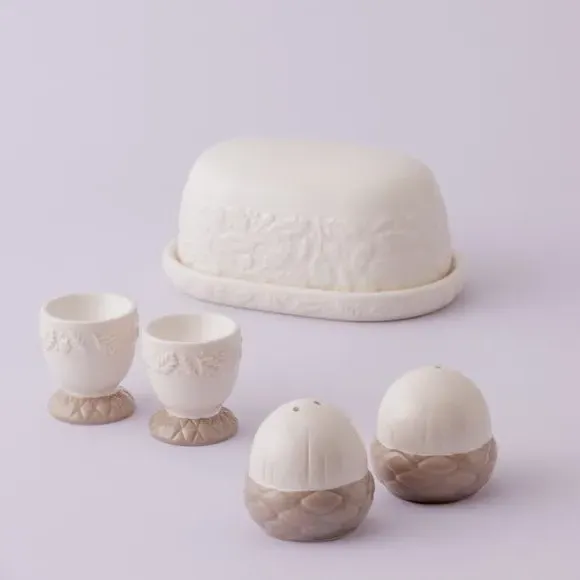 Breakfast Set with Acorn Design - Cream, Ceramic