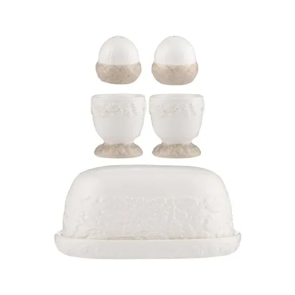 Breakfast Set with Acorn Design - Cream, Ceramic