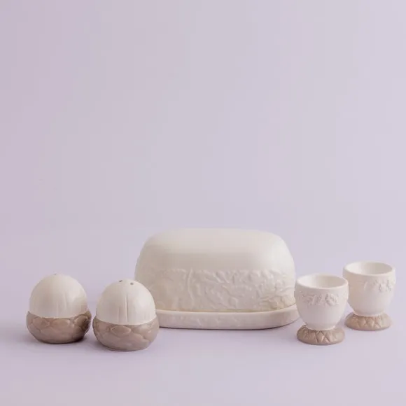 Breakfast Set with Acorn Design - Cream, Ceramic image