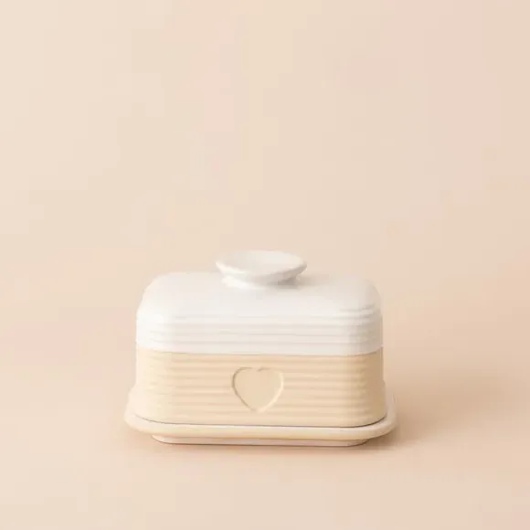 Butter Dish with Heart Design - Natural, Stoneware