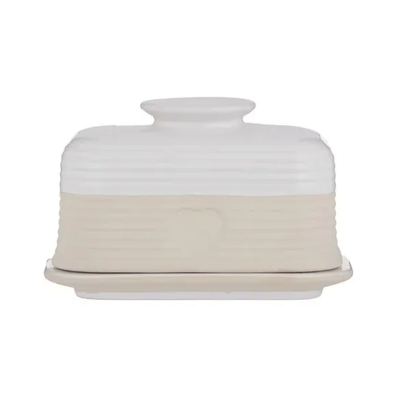 Butter Dish with Heart Design - Natural, Stoneware