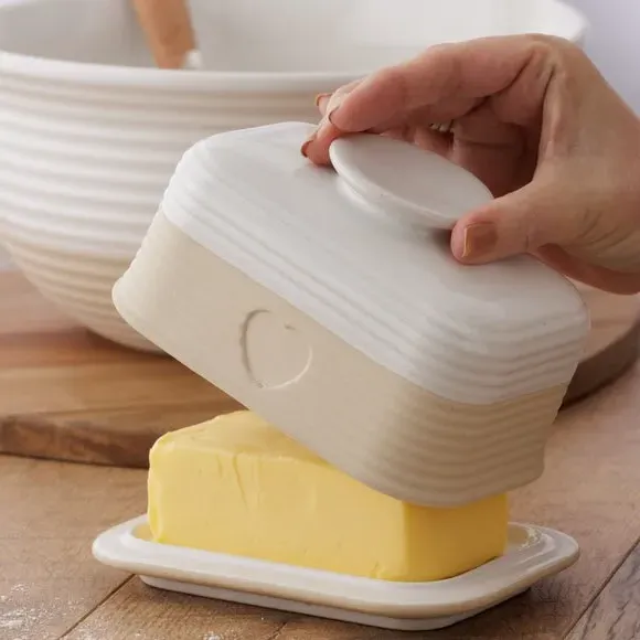 Butter Dish with Heart Design - Natural, Stoneware image